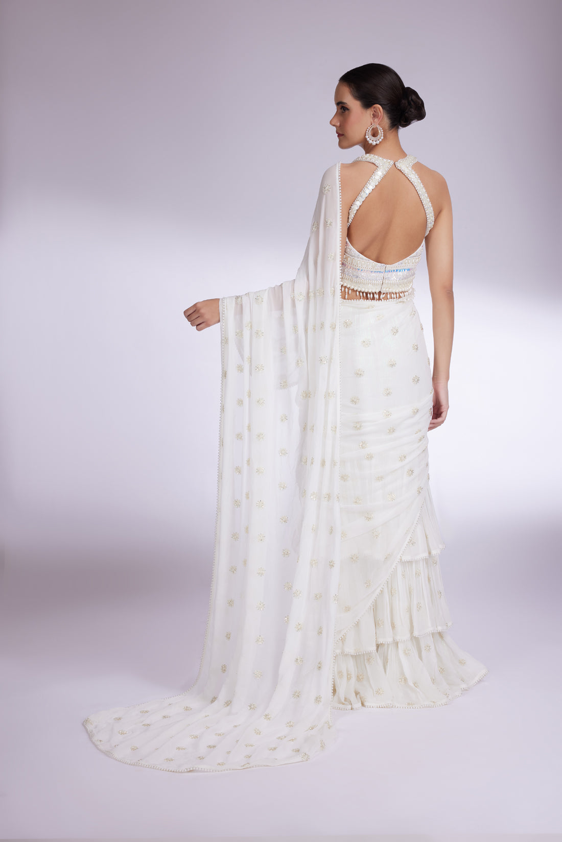 OYSTER MIST LAYERED PEARL SAREE