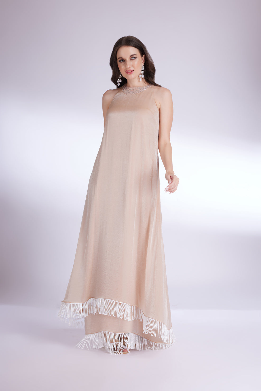 TAN MOCHA IN-CUT DOUBLE LAYER GOWN