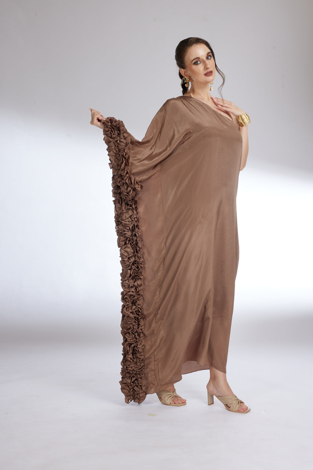 COCOA FLOUNCE ONE SHOULDER GOWN