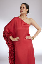 RUSTY FLOUNCE ONE SHOULDER GOWN