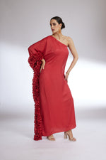 RUSTY FLOUNCE ONE SHOULDER GOWN