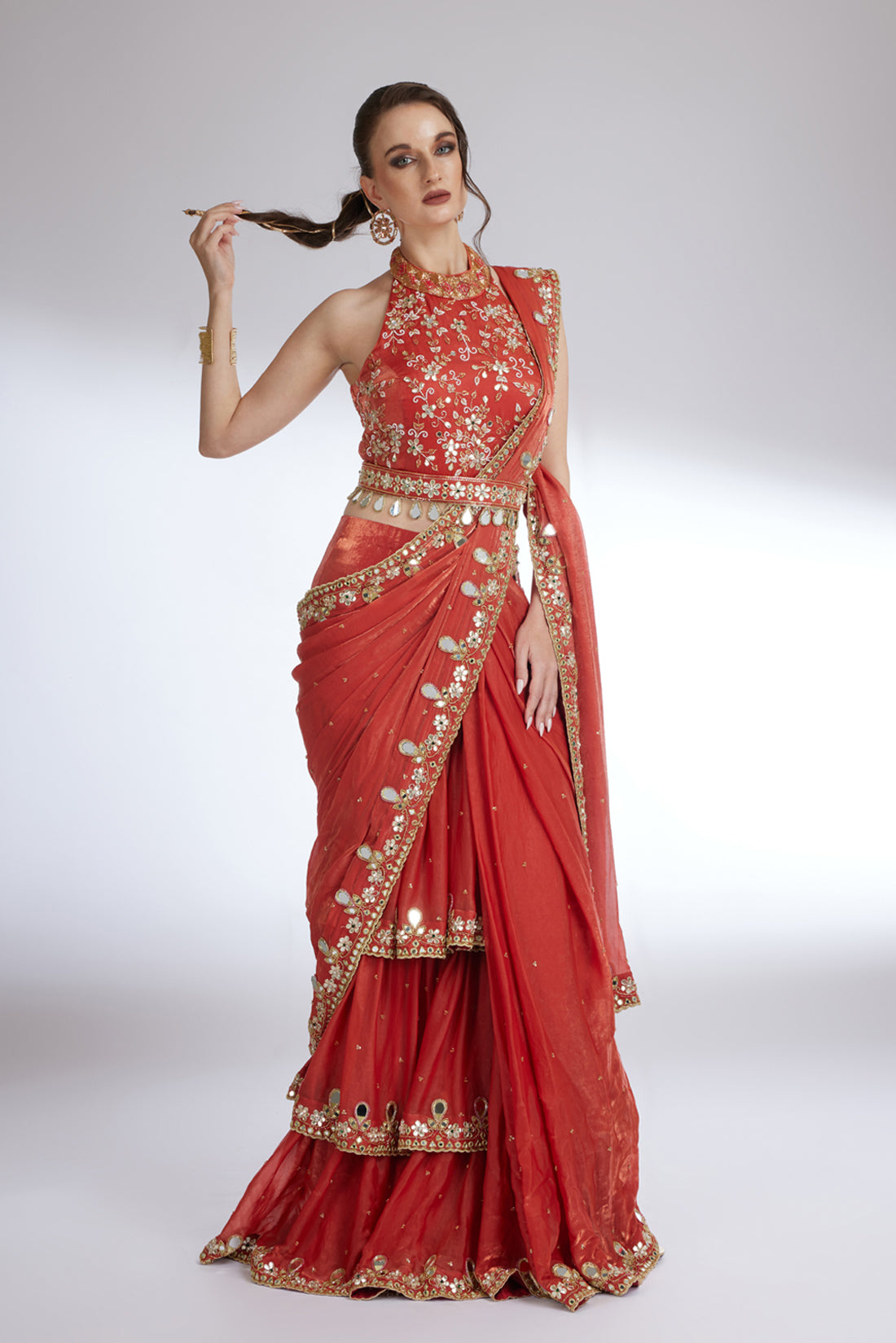 SCARLET MIRROR MUSE LAYRED SAREE