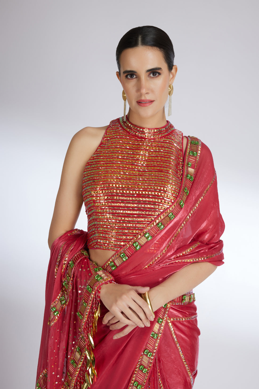CRIMSON GOLD SEQIN SAREE