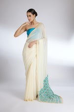 IVORY TURQUOISE PETA BLOOM PALLU