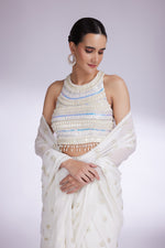 OYSTER MIST LAYERED PEARL SAREE