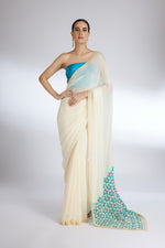IVORY TURQUOISE PETA BLOOM PALLU