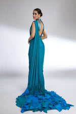 TEAL BLUE CASCADE SAREE