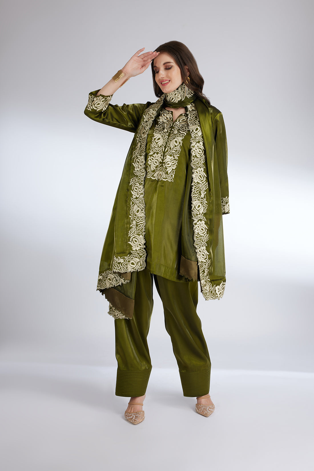 OLIVE GREEN FARSI SALWAR SUIT