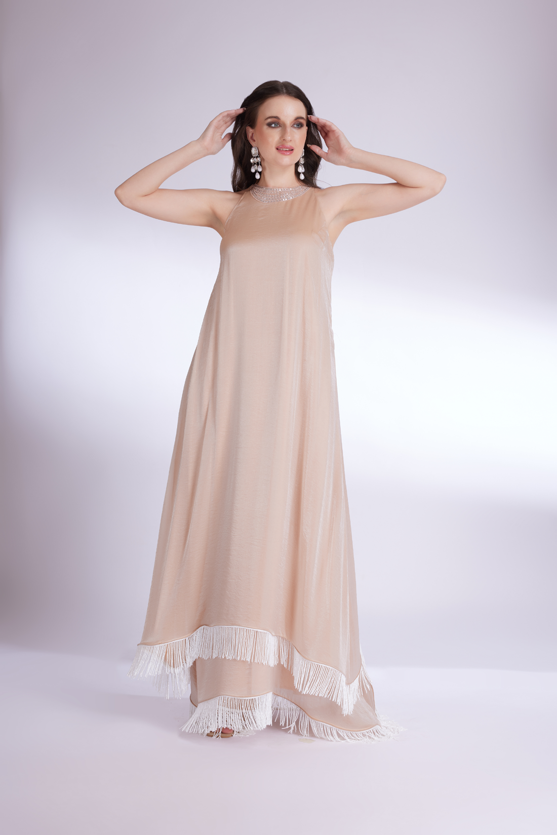 TAN MOCHA IN-CUT DOUBLE LAYER GOWN