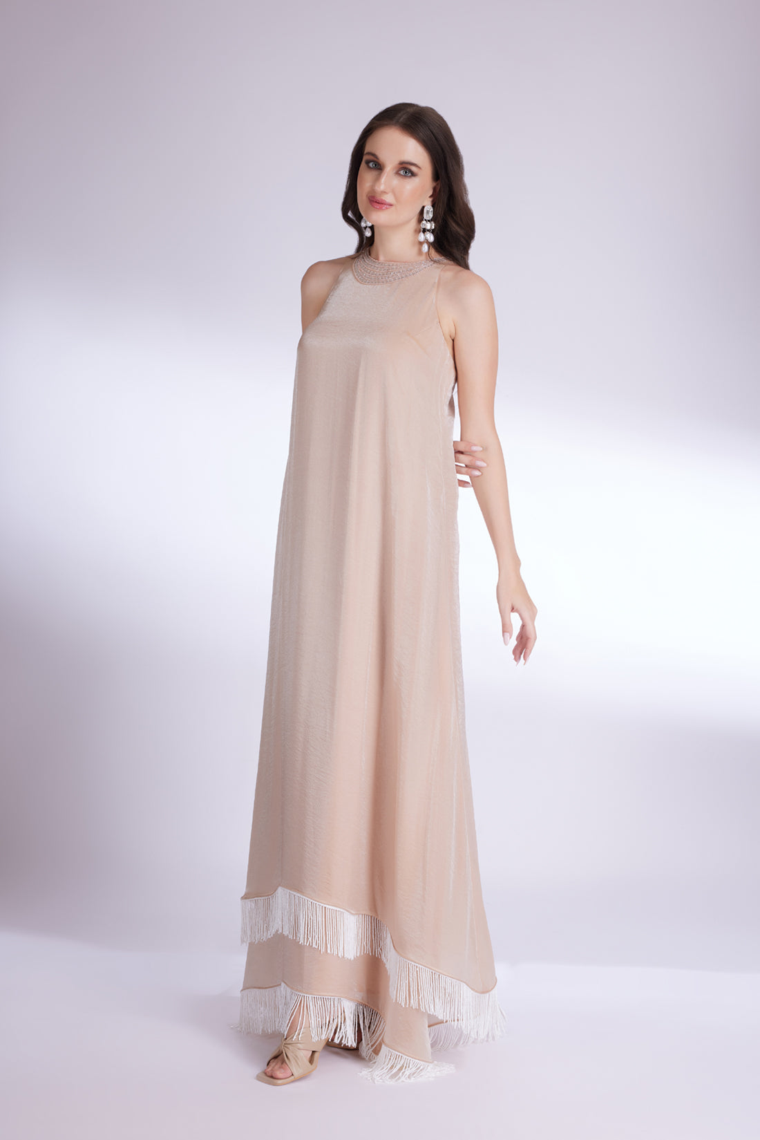 TAN MOCHA IN-CUT DOUBLE LAYER GOWN