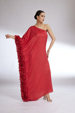 RUSTY FLOUNCE ONE SHOULDER GOWN