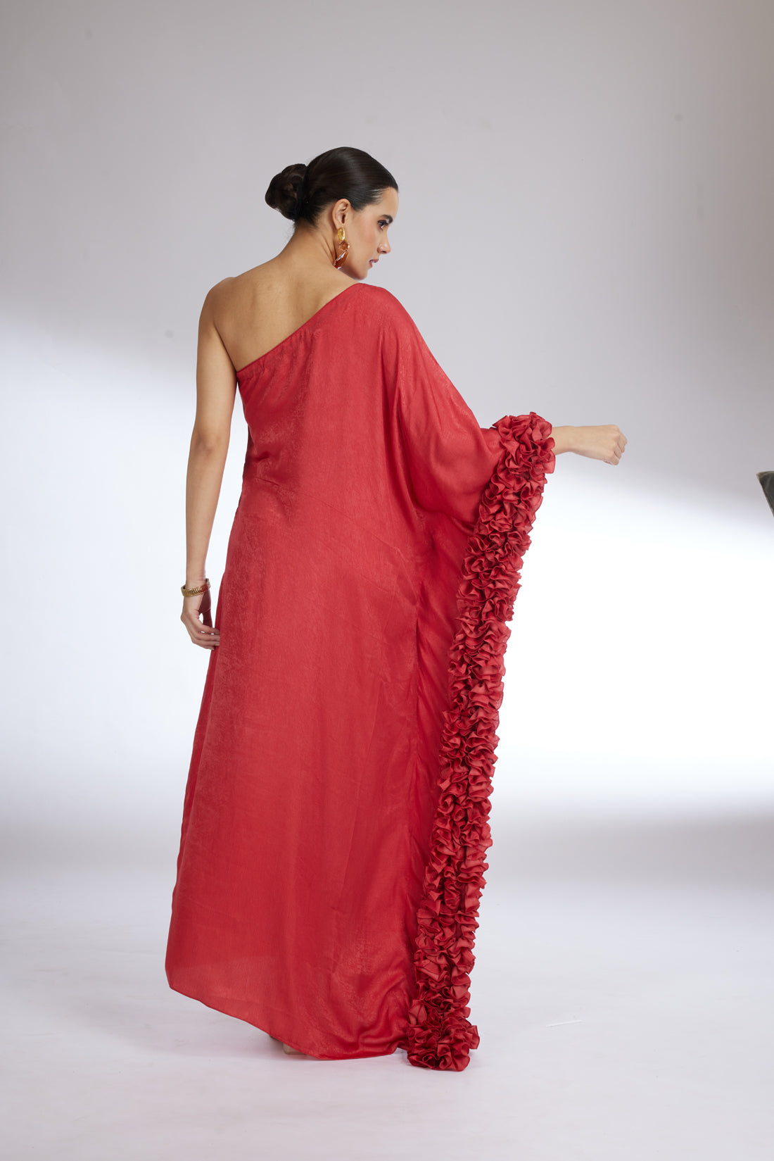 RUSTY FLOUNCE ONE SHOULDER GOWN