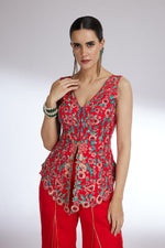 RED JACKET STYLE SHARARA SET