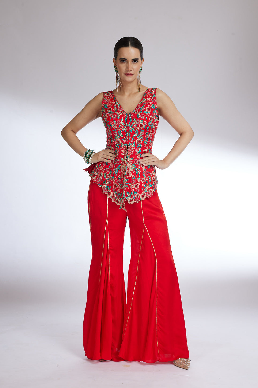 RED JACKET STYLE SHARARA SET