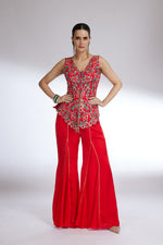 RED JACKET STYLE SHARARA SET